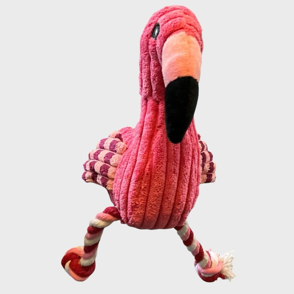 Pink Flamingo Plush Dog Toy Rope Legs Crinkle Squeaky 11” NWT